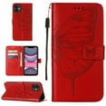 thumbnail image 1 of Dteck iPhone 12 Case, Butterfly Patterned Wallet Case, Magnetic Hand Strap Credit Card Holder Slots Synthetic Leather Kickstand Protective Cover For iPhone 12, Red, 1 of 15