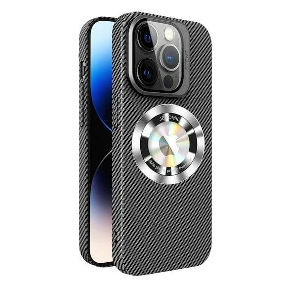 Dteck for iPhone 12 Case with Carbon Fiber Texture, MagSafe-Compatible Case with Built-in Stand Camera Lens Protector, Slim Shockproof Protective Cover with Logo Window,Black