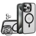 thumbnail image 1 of Dteck for iPhone 12 Case, Compatible with MagSafe ,Built-in Camera Ring Stand,with Individual Camera Cover, Translucent Matte PC + TPU Military-Grade Drop Protection Magnetic Case,Black, 1 of 9