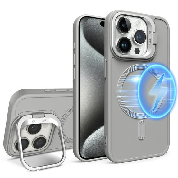 Dteck for iPhone 12 Case, Compatible with MagSafe, Military-Grade Protection, Built-in Camera Ring Stand, Kickstand Magnetic Phone Case for iPhone 12,Gray