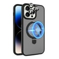thumbnail image 1 of Dteck for iPhone 12 Case with Magnetic Invisible Stand & Metal Glass Camera Lens Protector, Compatible with MagSafe, Military Drop Protection Shockproof Translucent Matte Cover Ring Holder,Black, 1 of 8