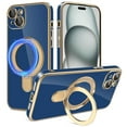 thumbnail image 1 of Dteck for iPhone 12 Case with Magnetic Ring Stand, Compatible with MagSafe, Full Camera Lens Protection, Luxury Plating Slim Cover for iPhone 12,Solid Blue, 1 of 7