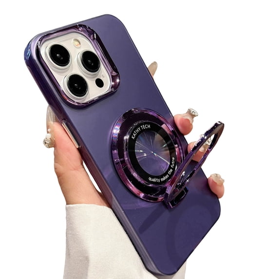 Dteck for iPhone 12 Case with Magnetic Stand, Compatible with MagSafe, Military Drop Protection Luxury Plating Protective Phone Cases for Women Men,Purple