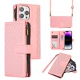 thumbnail image 1 of Dteck for iPhone 12 Case, iPhone 12 Pro Wallet Case with 9 Card Slots, PU Leather Magnetic Flip Zipper Purse Wristlet Strap Crossbody Lanyard Kickstand Phone Case 6.1 Inch,Pink, 1 of 9