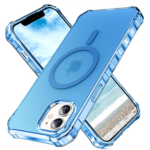 Dteck for iPhone 12 Case, iPhone 12 Pro Case Magnetic Compatible with MagSafe,Shockproof Military-Grade Protection,Air-Guard Corners,Anti-Yellowing Frosted Phone Cover 6.1",Blue