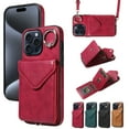 thumbnail image 1 of Dteck for iPhone 12 Case, iPhone 12 Pro Wallet Case with Card Holder, Durable PU Leather Protective Magnetic Closure Flip Cover with Crossbody Adjustable Strap 360° Kickstand for Women Men,Red, 1 of 10