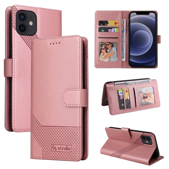 Dteck for iPhone 12 Mini Case, PU Leather Flip Wallet Case with 3 Cart Slots and Kickstand Shockproof Protective Case for iPhone 12 Mini 5.4 inch 2020 Ladies Girls Women Boys Men, Rosegold