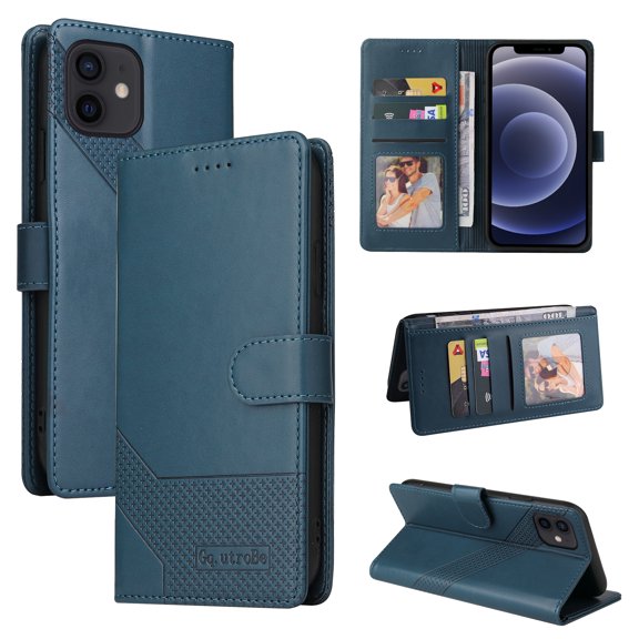 Dteck for iPhone 12 Mini Case, PU Leather Flip Wallet Case with 3 Cart Slots and Kickstand Shockproof Protective Case for iPhone 12 Mini 5.4 inch 2020 Ladies Girls Women Boys Men, Blue