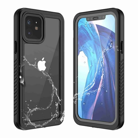 Dteck iPhone 12 Mini Case Waterproof IP68 Dustproof Case with Built-in Screen Protector, Underwater Outdoor Full Body Heavy Duty Shockproof Protective Cover, Black + Clear