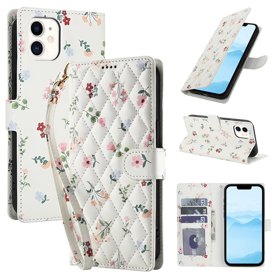 Dteck for iPhone 12 Mini Wallet Case with Card Holder, Shockproof PU Leather Flip Cover with RFID Blocking Protective Phone Case with 3 Card Slots Kickstand & Wrist Strap for Women and Men, A
