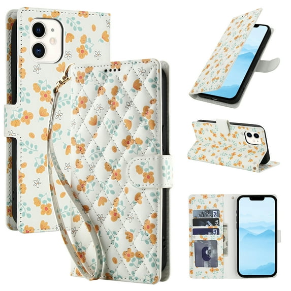 Dteck for iPhone 12 Mini Wallet Case with Card Holder, Shockproof PU Leather Flip Cover with RFID Blocking Protective Phone Case with 3 Card Slots Kickstand & Wrist Strap for Women and Men, C