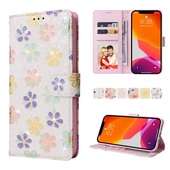 Dteck for iPhone 12 Pro 6.1" 2020 Flip Wallet Case, PU Leather Anti-Drop Case with Card Slot & Kickstand Shockproof Protective Case for iPhone 12 Pro Ladies Girls Women, Flower