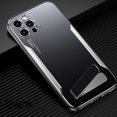 thumbnail image 1 of Dteck for iPhone 12 Pro 6.1" 2020 Military Shockproof Case, Aluminum Alloy Sandblasted Back Plate Case with Kickstand Heavy Duty Full Body Protective Case for iPhone 12 Pro Women Men, Silver, 1 of 8