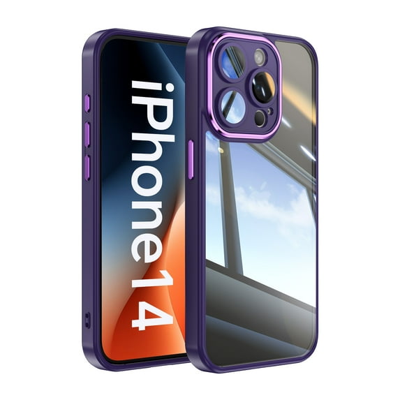 Dteck for iPhone 12 Pro Back Case, Shockproof Slim Clear Hard PC Back with Soft TPU Bumper Scratch Resistant Protective Transparent Anti-Scratch Phone Case, Darkpurple