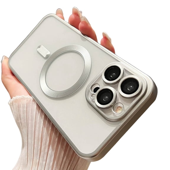 Dteck for iPhone 12 Pro Case with Full Camera Lens Protector, Compatible with MagSafe, Slim Fit Yellowing Resistant Anti-Scratch Back Clear Plating Magnetic Phone Case for iPhone 12 Pro,Silver