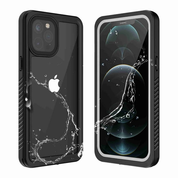 Dteck iPhone 12 Pro Case Waterproof IP68 Dustproof Case with Built-in Screen Protector, Underwater Outdoor Full Body Heavy Duty Shockproof Protective Cover, Black + Clear