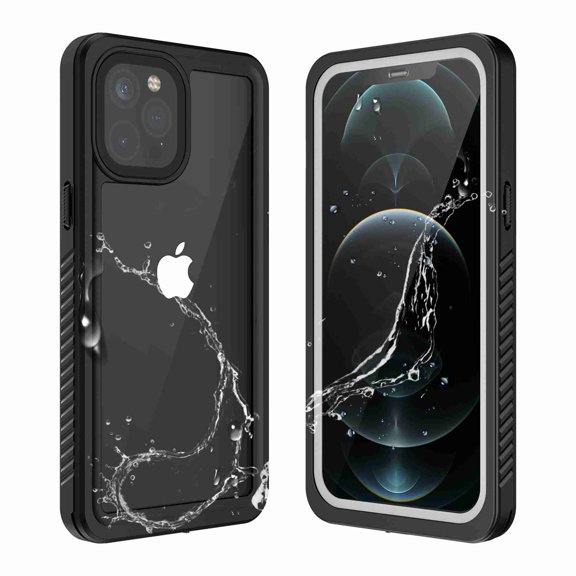 Dteck iPhone 12 Pro Case Waterproof IP68 Dustproof Case with Built-in Screen Protector, Underwater Outdoor Full Body Heavy Duty Shockproof Protective Cover, Black + Clear
