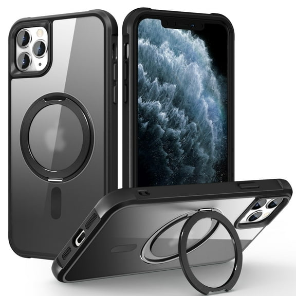 Dteck for iPhone 12 Pro / 12 with Magnetic Invisible Stand Military Drop Protection Case, Shockproof Compatible with MagSafe Slim Rugged Matte Ring Holder Holder Phone Case for Men Women, black