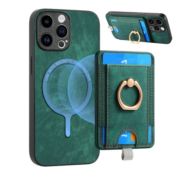 Dteck for iPhone 12 Pro Max Case, 2 in 1 Magnetic Wallet with Phone Grip, Compatible with MagSafe, Detachable Premium PU Leather Magnetic Case with Card Slots Ring Holder,Green