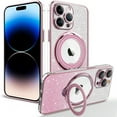thumbnail image 1 of Dteck for iPhone 12 Pro Max Case with 360° Ring Stand, Compatible with MagSafe, Bling Panel Non-Yellowing Shockproof Magnetic Case Glitter for Women Girls,Glitter Pink, 1 of 8