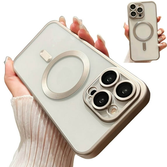 Dteck for iPhone 12 Pro Max Case with Camera Lens Protector,Compatible with MagSafe,Slim Fit Yellowing Resistant Anti-Scratch Back Clear Plating Magnetic Phone Case for iPhone 12 Pro Max,Gray