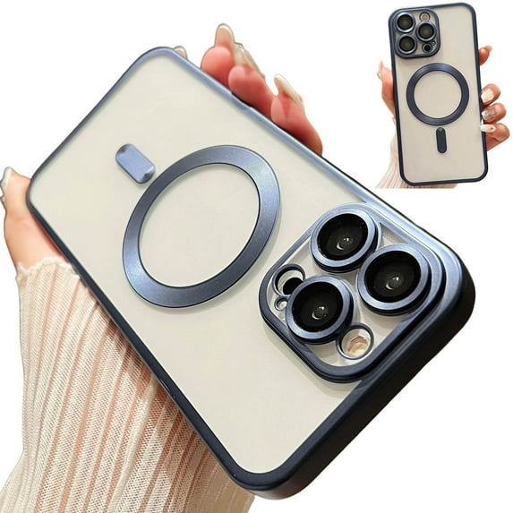Dteck for iPhone 12 Pro Max Case with Camera Lens Protector,Compatible with MagSafe,Slim Fit Yellowing Resistant Anti-Scratch Back Clear Plating Magnetic Phone Case for iPhone 12 Pro Max,Deep Blue