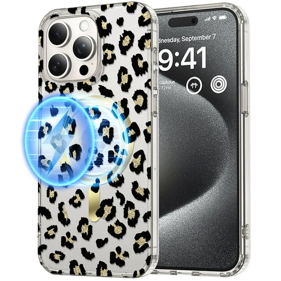 Dteck for iPhone 12 Pro Max Case Cute Pattern Clear for Women Girls, iPhone 12 Pro Max Magnetic Case Compatible with MagSafe,Transparent Phone Case Cheetah Print Design for iPhone 12 Pro Max,Black