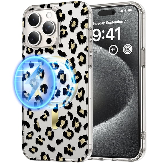 Dteck for iPhone 12 Pro Max Case Cute Pattern Clear for Women Girls, iPhone 12 Pro Max Magnetic Case Compatible with MagSafe,Transparent Phone Case Cheetah Print Design for iPhone 12 Pro Max,Black