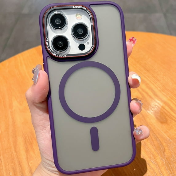 Dteck for iPhone 12 Pro Max Case with Integrated Camera Lens Ring Protection, Compatible with MagSafe, Military Grade Drop-Proof Shockproof Matte Translucent Protective Case,Purple