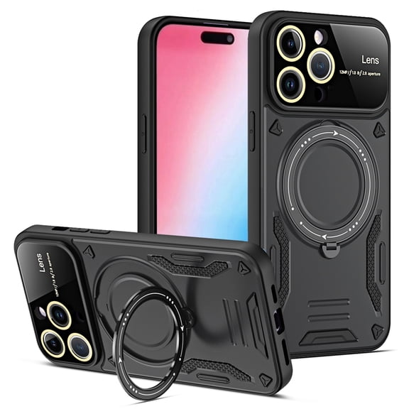 Dteck for iPhone 12 Pro Max Case with Magnetic Invisible Stand Compatible with MagSafe, 360 Rotating Ring Holder Shockproof Rugged Case with Full Camera Lesn Protector for iPhone 12 Pro Max,Black