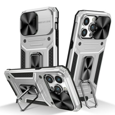 Dteck for iPhone 12 Pro Max Case with Slide Camera Lens Cover, Military Grade Drop Protection Magnetic Ring Holder Kickstand Protective Phone Case,Silver