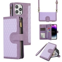 Dteck for iPhone 12 Pro Max Case, iPhone 12 Pro Max Wallet Case with 9 Card Slots, PU Leather Magnetic Flip Zipper Purse Wristlet Strap Crossbody Lanyard Kickstand Phone Case,Purple