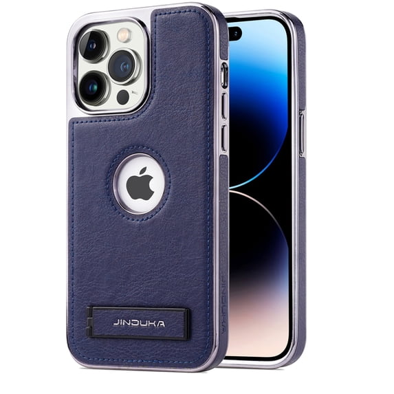 Dteck for iPhone 12 Pro Max Leather Case with Kickstand, 2 Adjustable Stand Modes, Retro Luxury Business Electroplated Edges Military-Grade Drop Protection Slim Cover for iPhone 12 Pro Max, Darkblue