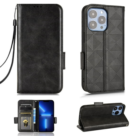 Dteck iPhone 12 Pro Wallet Case, Flip Magnetic Synthetic Leather with Hand Strap Credit Card Slots Kickstand Business style Phone Cover For iPhone 12 Pro, Black