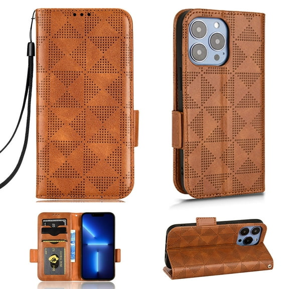 Dteck iPhone 12 Pro Wallet Case, Flip Magnetic Synthetic Leather with Hand Strap Credit Card Slots Kickstand Business style Phone Cover For iPhone 12 Pro, Brown