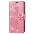 thumbnail image 1 of Dteck for iPhone 12 Pro / iPhone 12 Case Wallet for Women, Flip Folio Cover with Butterfly Embossed Diamond PU Leathe Stand Card Holder Protective Case with Wrist Strap,Pink, 1 of 6