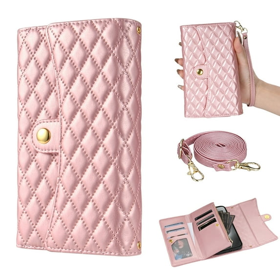 Dteck for iPhone 12 /iPhone 12 Pro Phone Case Wallet for Women Men with Card Holder,Crossbody Case with Strap Shoulder Lanyard,Zipper Pocket PU Leather Cases,6.1" Rosegold