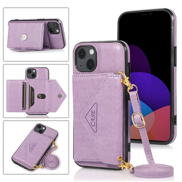 Dteck for iPhone 12 Mini Crossbody Wallet Case PU Leather Phone Case with Card Holder Shoulder Strap Purse Cover for Women Men Compatible with iPhone