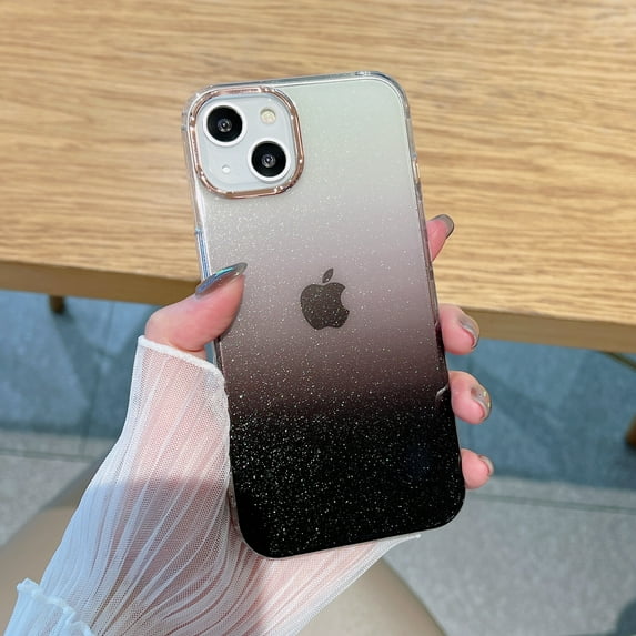 Dteck for iPhone 13 6.1 Inch Glitter Gradient Clear Case, Two Colors Gradient Electroplating Raised Lip Frame Scratch Resistant Shockproof Cover Case for iPhone 13, Black Clear