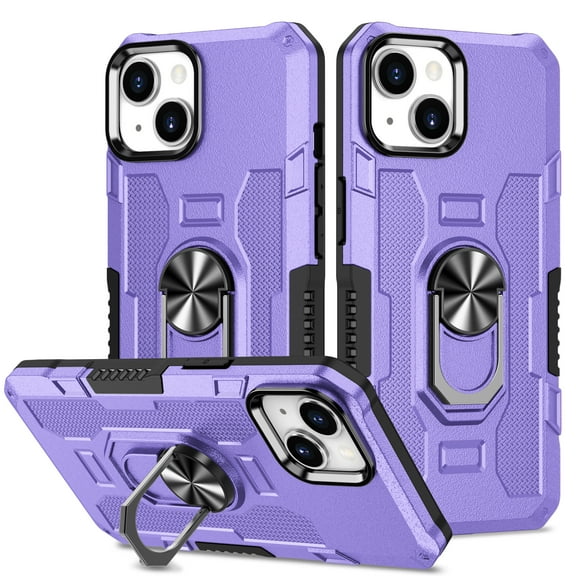 Dteck for iPhone 13 6.1 Inch Rugged Case, 360° Ring Reinforced Metal Kickstand 2 in 1 Military Grade Shockproof Case Support Magnetic Car Holder Drop Protective Shockproof Case for iPhone 13,Purple