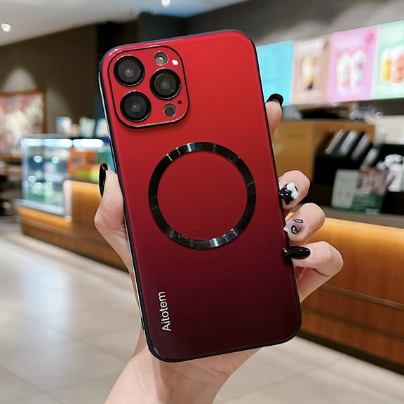 Dteck for iPhone 13 6.1 inch Gradient Magnetic Case,Stylish Camera Lens Protective TPU Silicone Glossy Hybrid Rugged Magsafe Shockproof Slim Fit Back Phone Cover.For iPhone 13,Red