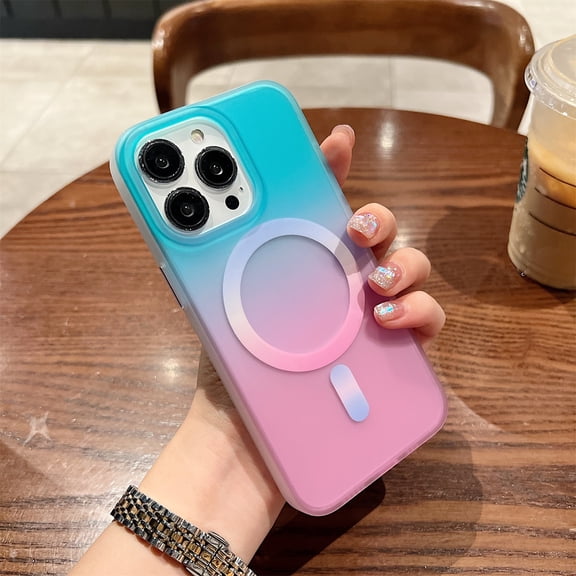 Dteck iPhone 13 Case (6.1 inch 2021 Release), Fashion Gradient Rugged PC Backplane Magnetic Case [Wireless Charging] Wear-resistant Anti-finerprint Frosted Case for Girls & Women For iPhone 13, Pink