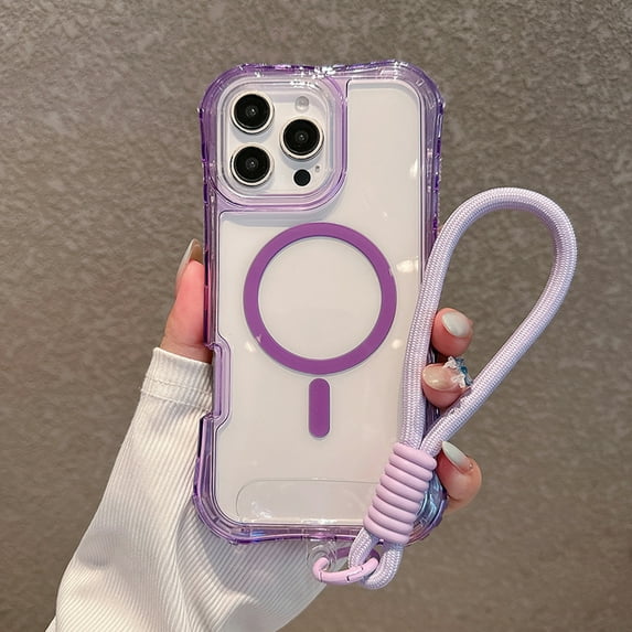 Dteck for iPhone 13 Case Clear Compatible with MagSafe, Heavy Duty Drop Protection Rugged Shockproof 3-Layer Military Protective Tough Strap Durable Cover,Purple