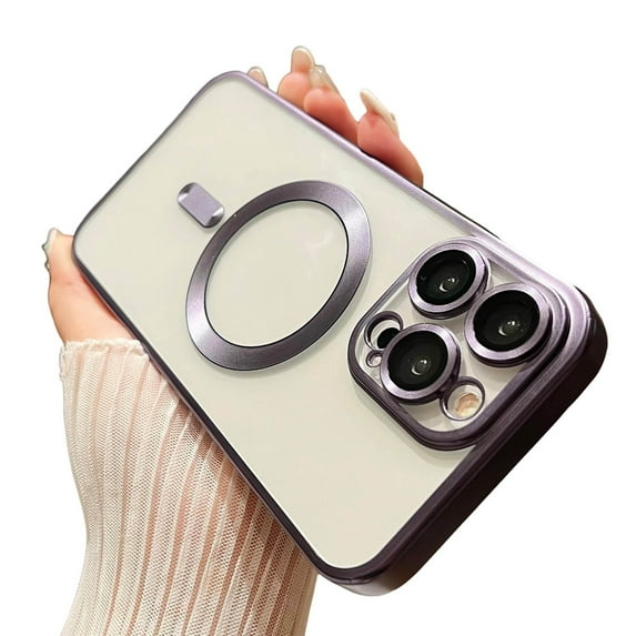 Dteck for iPhone 13 Case with Full Camera Lens Protector, Compatible with MagSafe, Slim Fit Yellowing Resistant Anti-Scratch Back Clear Plating Shockproof Magnetic Phone Case for iPhone 13,Purple