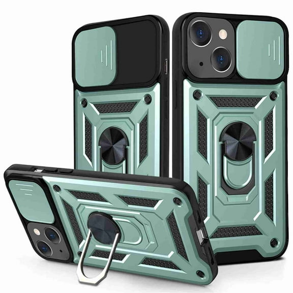 Dteck iPhone 13 Case,Hybrid Protective Phone Case Cover with Ring Holder Kickstand Cover with Support Magnetic Car Mount for iPhone 13, Green