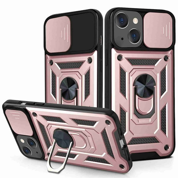 Dteck iPhone 13 Case,Hybrid Protective Phone Case Cover with Ring Holder Kickstand Cover with Support Magnetic Car Mount for iPhone 13, Rosegold