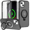 thumbnail image 1 of Dteck for iPhone 13 Case with Invisible Magnetic Ring Stand, Military-Grade Translucent Case with Built-in Screen Protector for iPhone 13 Case Compatible with MagSafe,Black, 1 of 6
