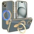 thumbnail image 1 of Dteck for iPhone 13 Case with Magnetic Ring Stand, Compatible with MagSafe, Full Camera Lens Protection, Luxury Plating Slim Cover for iPhone 13,Solid Grayish Blue, 1 of 7