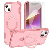 Dteck for iPhone 13 Case with Screen Protector, Compatible with MagSafe Shockproof Invisible Magnetic Ring Stand Military-Grade Heavy Duty Protection Phone Case, Pink