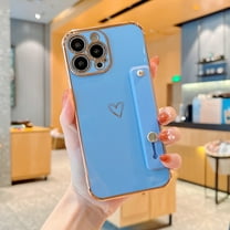 Dteck for iPhone 13 Case with Strap Luxury Love Heart Plating Gold Bumper Phone Cover Wristband Kickstand Full Body Protective Slim Case For iPhone 13,Gray